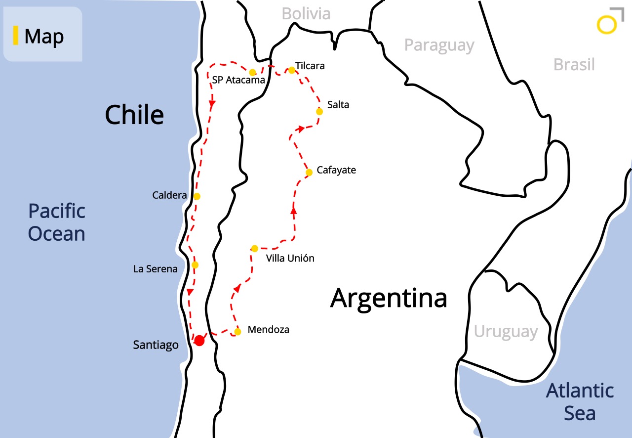 Map Motorcycle tour Route 40 and Atacama